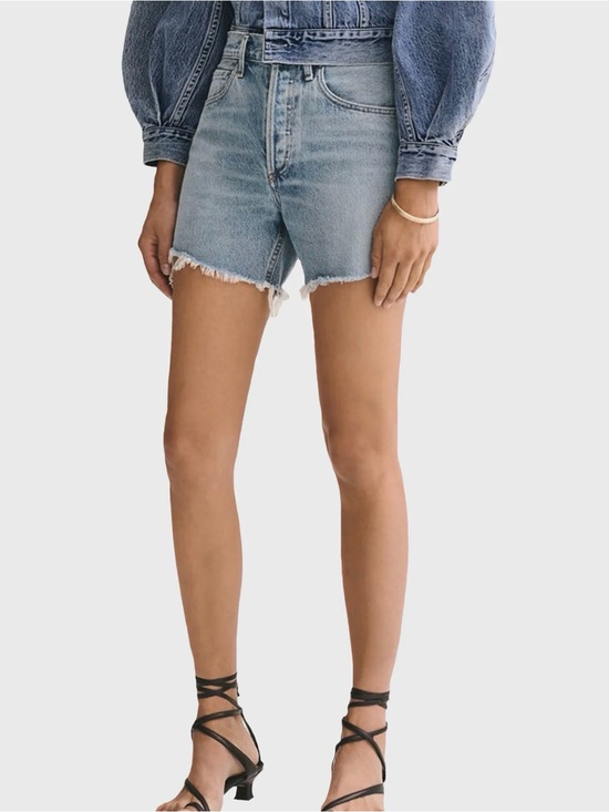 Agolde Pants - Agolde Light Blue Frayed Hem Denim Shorts